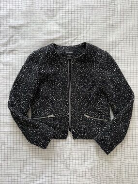 Club Monaco Black Speckled Tweed Zip Jacket